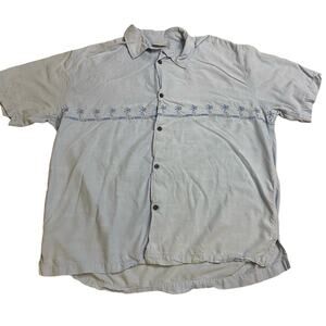 Disney World button-down polo shirt L Hawaiian blue silver tag rayon aloha beach